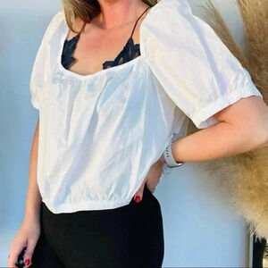 H&M Puff-Sleeved Crop Top | White | Size XS